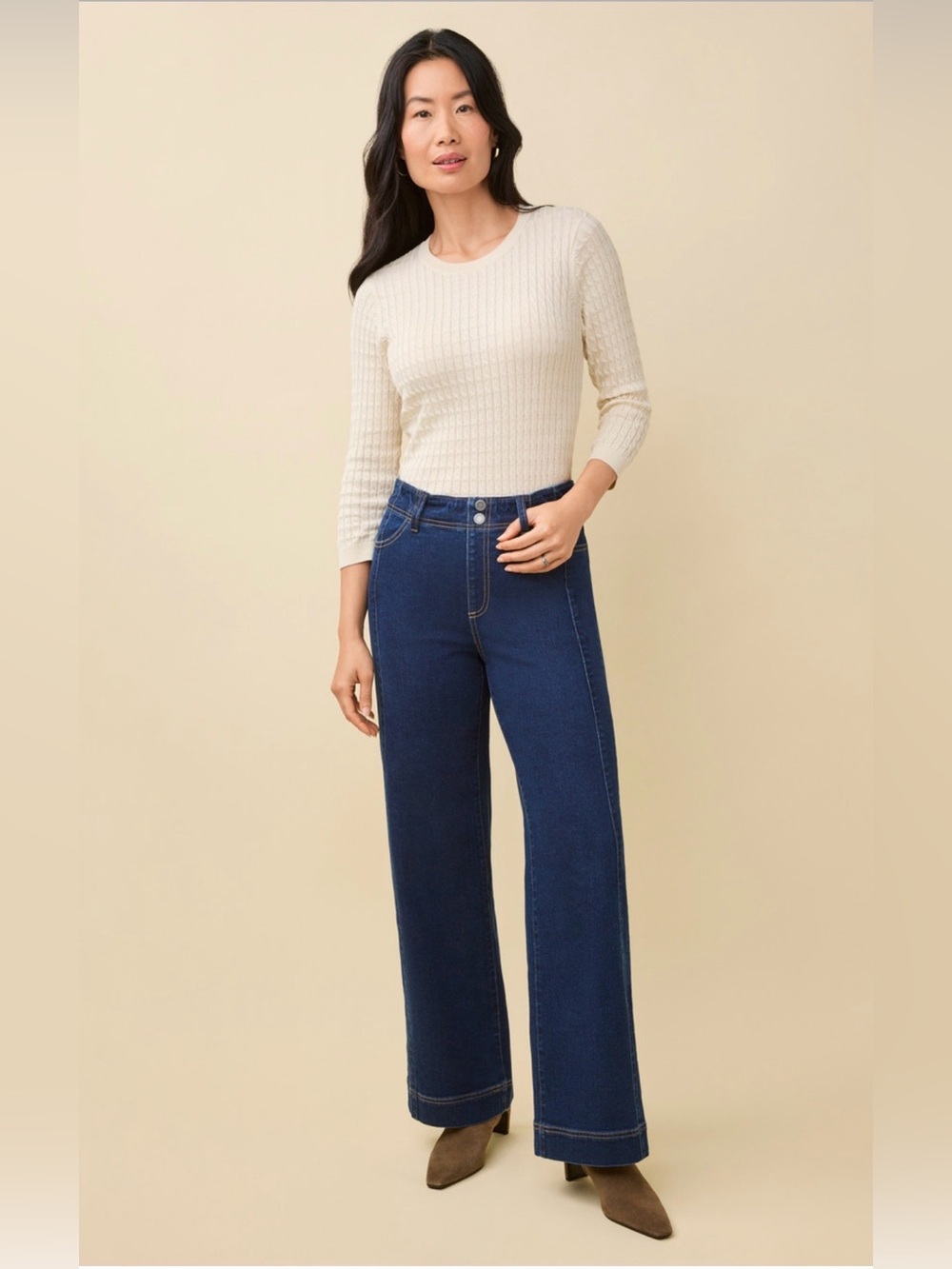 Classic High-Waist Wide-Leg Pull Up Jeans in Dark Blue by Northern Reflections